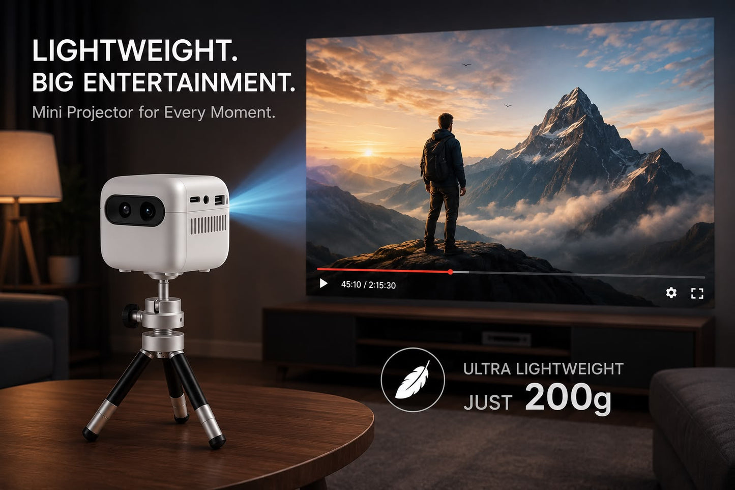 Pico 14 Rechargeables DLP Mini Projector| 720p Full HD | 1600 Lumens | Upto 100" Display | Auto Keystone & Focus | Wi-Fi/Bluetooth