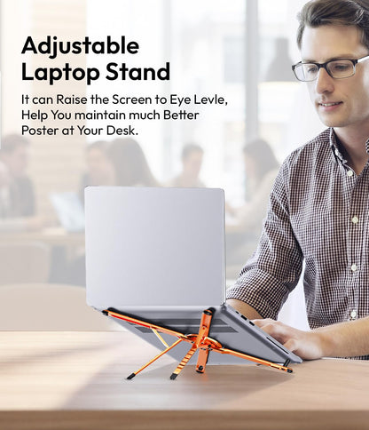 KAPAVER HaloStand 5in1 Portable Magnetic Aluminum Alloy Stand, 360° Adjustable Laptop, Tablet, Phone Holder with 8-Level Height Adjustment & Foldable Design (Cosmic Gray/Orange)
